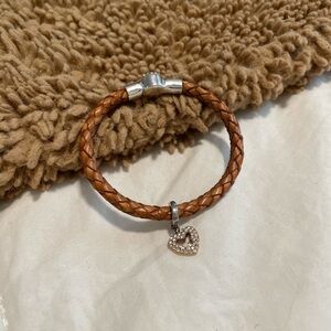 Swarovski Braided Brown Leather Bracelet with Heart Charm